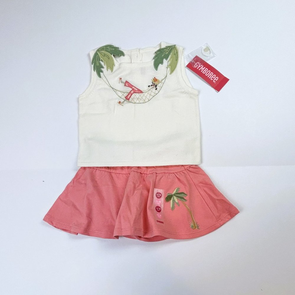 NWT Gymboree Girl Palm Tree Skort & Hammock Girl Tee Size 12-18 Months